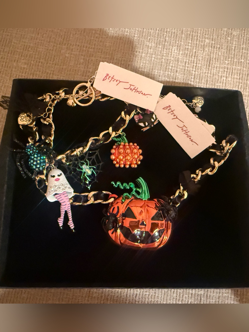 Betsey Johnson Halloween pumpkin Necklace with coordinating bracelet